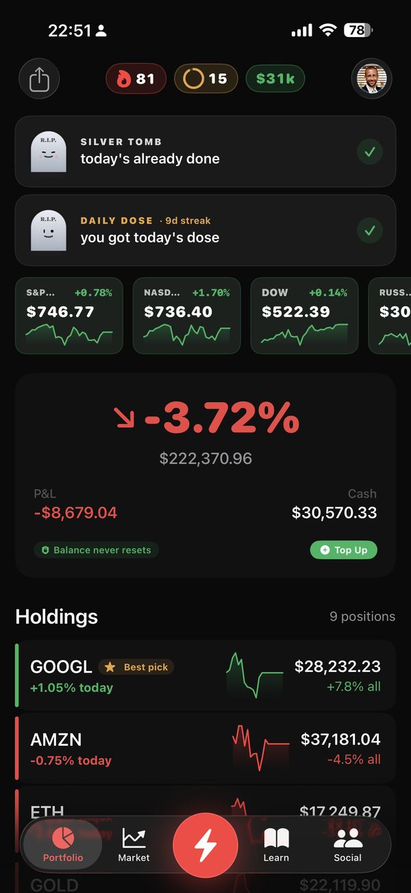 RIP virtual portfolio with live stock holdings